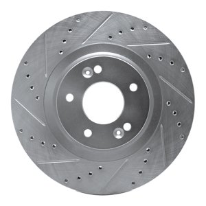Kia Sorento Brake Rotor (1) - Front Left - R1 Concepts - Drilled & Slotted - Silver - `15-`20